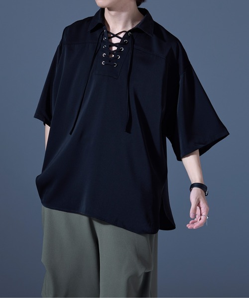 Ellno Loset（エルノロゼット） シャツ 半袖 レースアップスキッパー