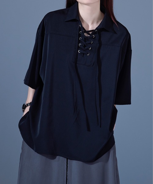 50's Vintage レースアップシャツ　ブラック　L 50's レースアップ ホルスタイン シャツ : LOVE DYNAMIC