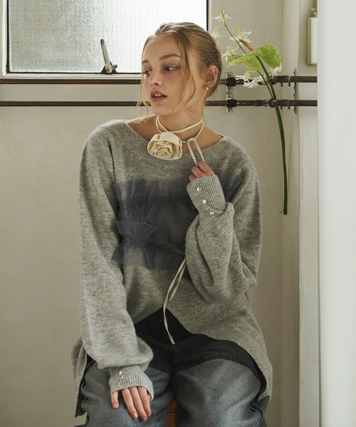 ニット セーター tulle slit design knit / チュールスリットデザインニット レディース loin nuit ニット セーター tulle slit design knit / チュール
