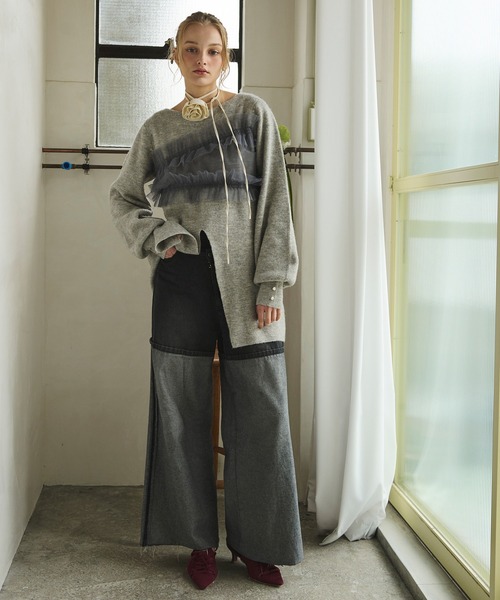 ニット セーター tulle slit design knit / チュールスリットデザインニット レディース loin nuit ニット セーター tulle slit design knit / チュール