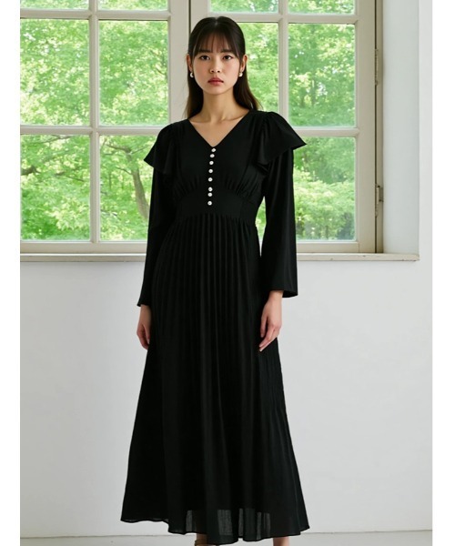 【美品✨】グッチ　ワンピース　パールボタン　ソーホー　フリル　リボン　近年　濃紺 美品✨】グッチ ワンピース パールボタン ソーホー フリル リボン 近年