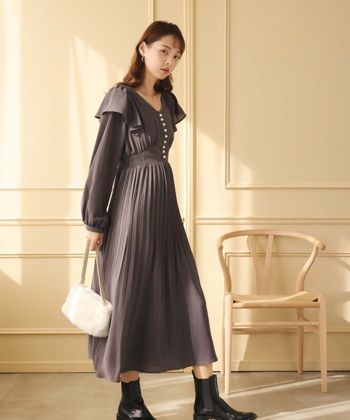 ジェンヌ ティアード フリル フレアワンピース パールボタン ジェンヌ ティアード フリル フレアワンピース パールボタン