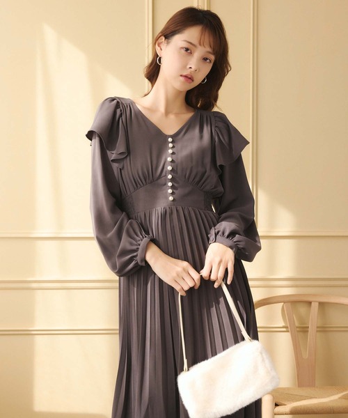 【美品✨】グッチ　ワンピース　パールボタン　ソーホー　フリル　リボン　近年　濃紺 美品✨】グッチ ワンピース パールボタン ソーホー フリル リボン 近年