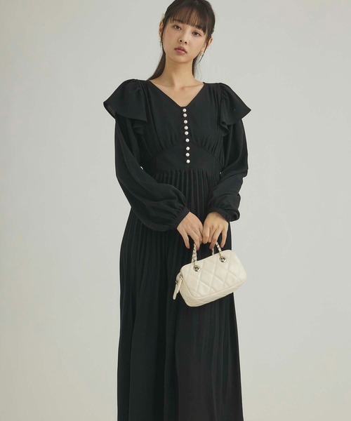 【美品✨】グッチ　ワンピース　パールボタン　ソーホー　フリル　リボン　近年　濃紺 fifth（フィフス） ワンピース フリルデザインパールボタンワンピース