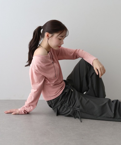 tシャツ オフショルドレープトップス レディース BLUEEAST tシャツ ドレープネックオフショルトップス レディース