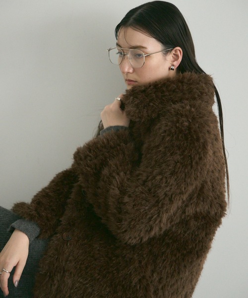 【完売品】SHAGGIE フェイクファーコート ブラウン フリーサイズ カバーオール Shaggy fur coat / シャギーファーコート