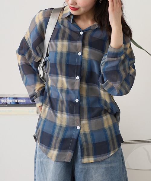ROOP TOKYO ブラウス シャツ Plaid sheer shirt / チェック柄 シアー