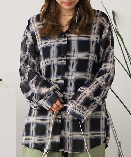 ROOP TOKYO ブラウス シャツ Plaid sheer shirt / チェック柄