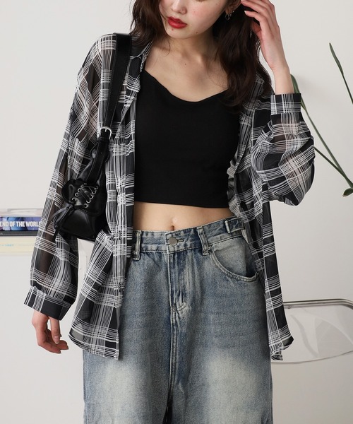 ROOP TOKYO ブラウス シャツ Plaid sheer shirt / チェック柄