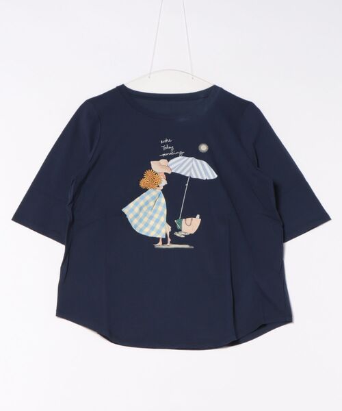 tシャツ 半袖 プリント＆アップリケ5分袖Tシャツ｜綿100％ 綿混 着映え