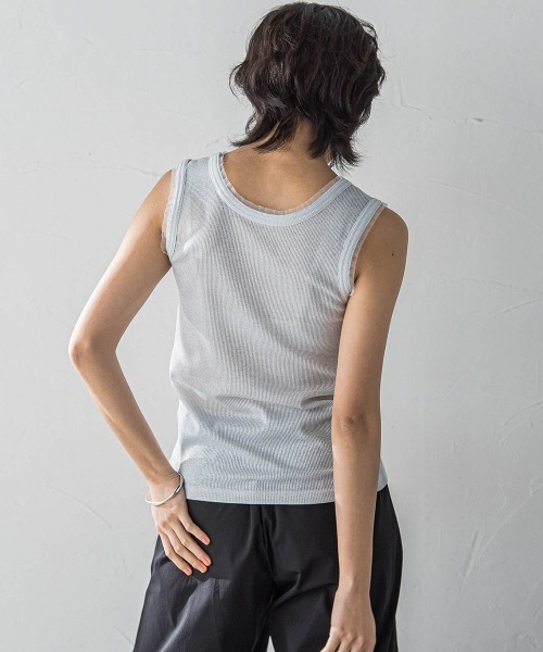 tシャツ チュール使いラメリブタンクトップ「手洗い可能」 レディース