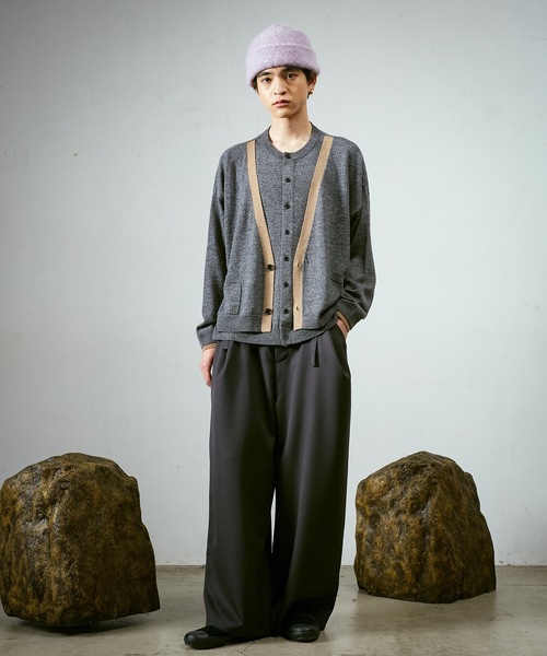 22AW Dulcamara フーディニットカーディガン 洗える】ラクーンブレンドダブルフェイス フーディー ニット