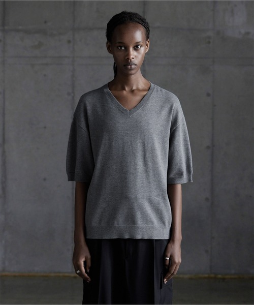 callne Vネックサマーニットシャツ CALLNE】Vneck Summer Knit Shirt / Vネックサマーニットシャツ