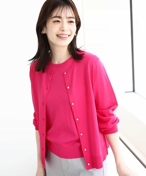 チューリップニットアンサンブル♡限定カラーピンク　今夜限りお値下げ❣️ OFUON アンサンブル カラーニットアンサンブル/UVカット/接触冷