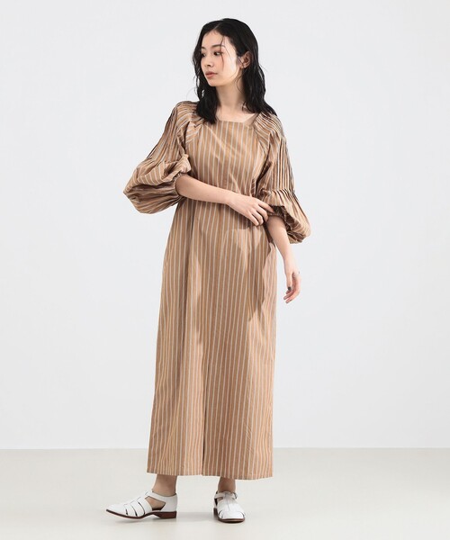 ヌキテパ　ポプリンタックロングスリーブワンピース　ベージュ　2025SS M NE QUITTEZ PAS!（ヌキテパ） ワンピース 「1/1値下げ」ne Quittez pas