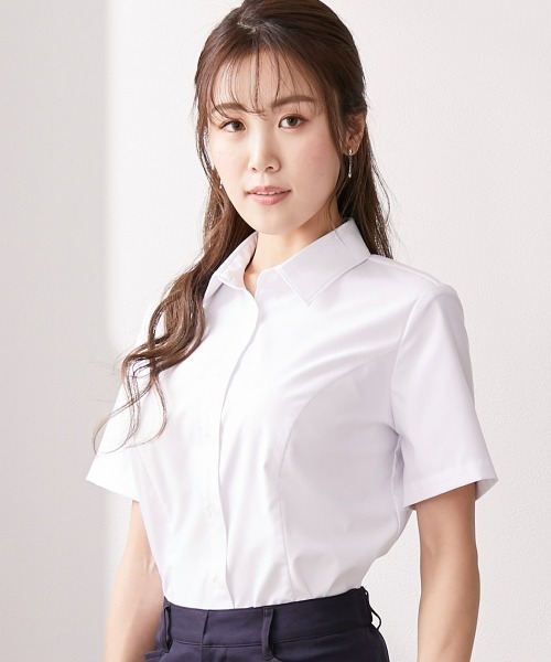 フォーマル ブラウス シャツ 「大きい胸専用」ボタンがきちんと閉まる　半袖シャツ（事務服・制服・白シャツ） レディース