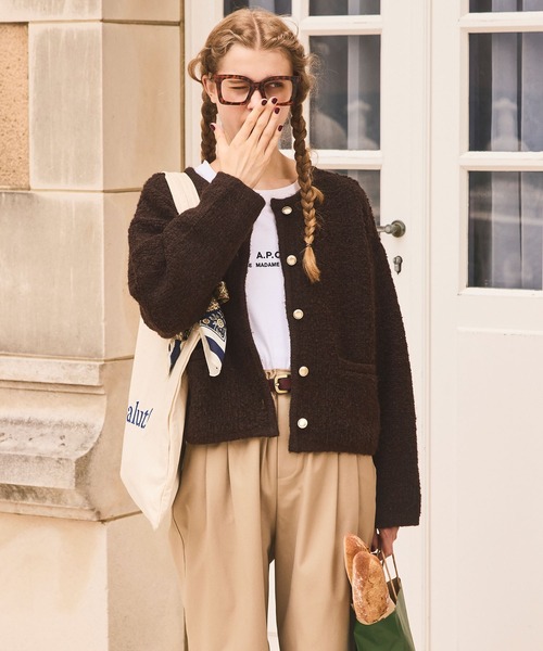 BONLECILL（ボンルシール） カーディガン ツイードライクループ編み金