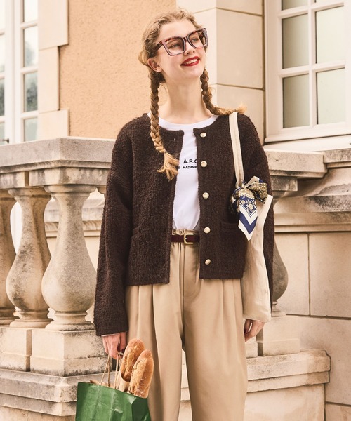 BONLECILL（ボンルシール） カーディガン ツイードライクループ編み金