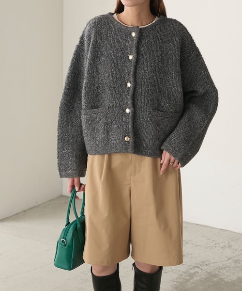 BONLECILL（ボンルシール） カーディガン ツイードライクループ編み金