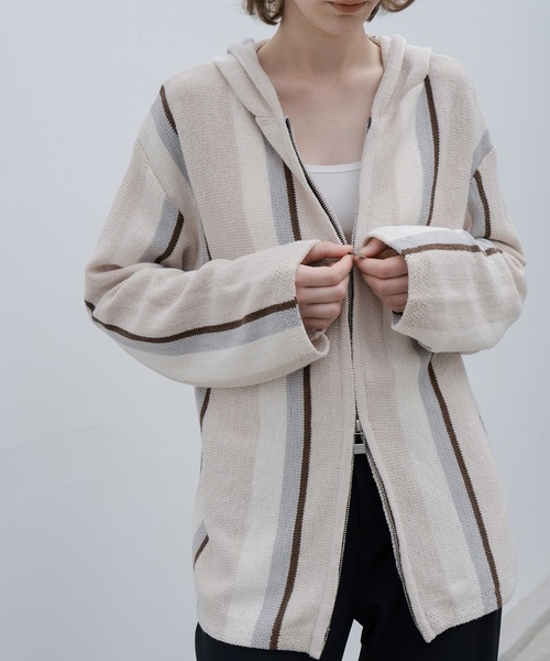 「EKCOOKIES」 ニットパーカー L サンドベージュ レディース_画像4