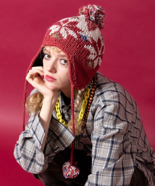 ニット帽 ニットキャップ an meets zakka ノルディック柄コード付き