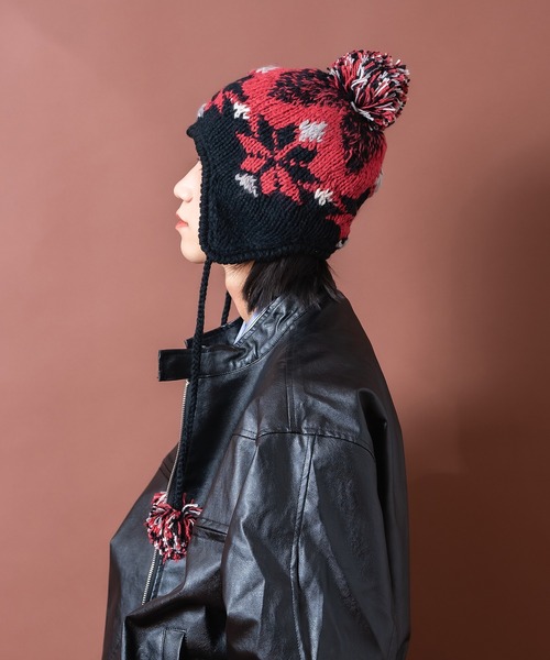 ニット帽 ニットキャップ an meets zakka ノルディック柄コード付き