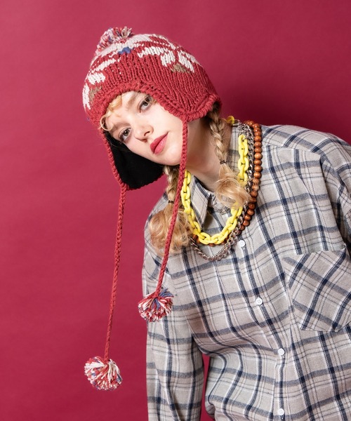 ニット帽 ニットキャップ an meets zakka ノルディック柄コード付き