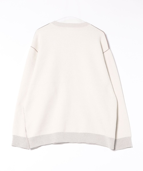 【ホワイト】ダブルロゴジャガードクルーネックニットプルオーバー (MENS) ADAM ET ROPE'（アダムエロペ） セーター ニット ダブルジャガード