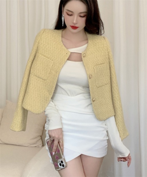 「おしゃれスタ」 ノーカラージャケット M ホワイト レディース_画像9