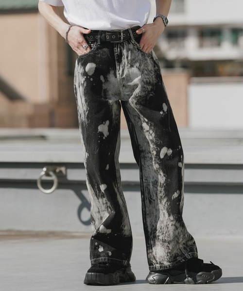 Theater code ジーンズ Bleach-washed Wide-leg Denim Pants