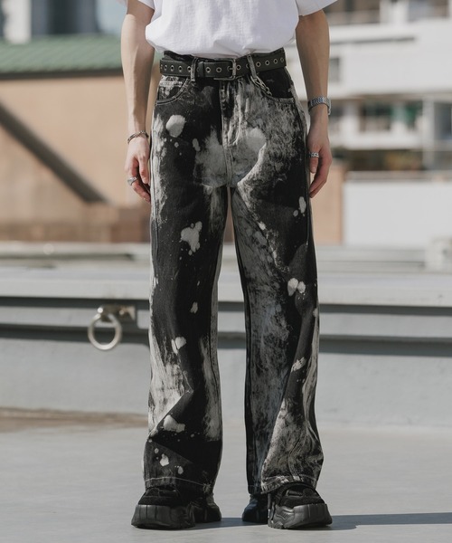 WTAPS 23AW ストーンバイオブリーチ加工 ワイド デニムパンツ美品02 Theater code ワイドパンツ ジーンズ Bleach-washed Wide-leg Denim