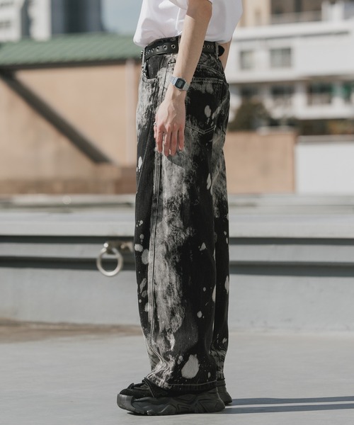 Theater code ワイドパンツ ジーンズ Bleach-washed Wide-leg Denim