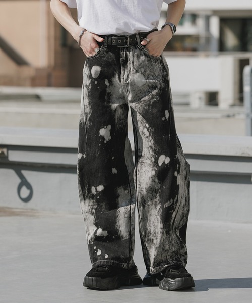 Theater code ジーンズ Bleach-washed Wide-leg Denim Pants