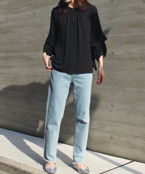 「INCEDE」 長袖ブラウス LL グレイッシュベージュ レディース_画像3