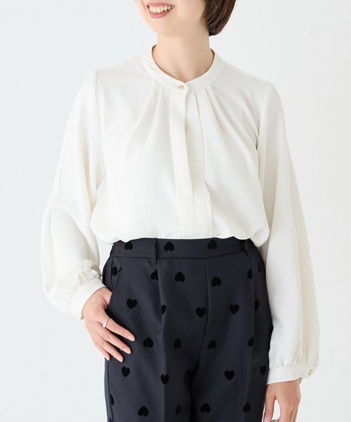 「INCEDE」 長袖ブラウス LL グレイッシュベージュ レディース_画像5