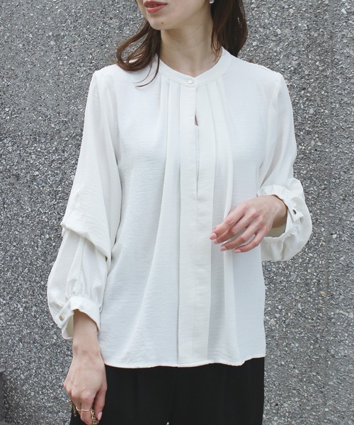 「INCEDE」 長袖ブラウス LL グレイッシュベージュ レディース_画像7