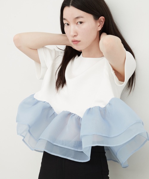 OFROOM tシャツ 半袖 Sheer Peplum Short Sleeve Top｜シアーペプラム