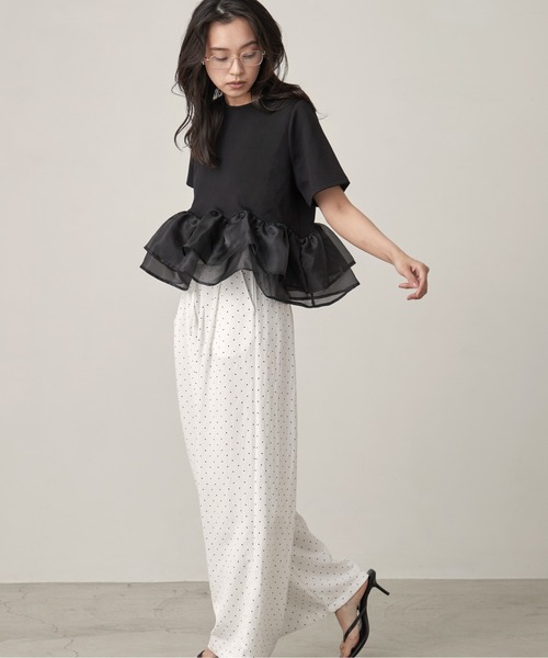 OFROOM tシャツ 半袖 Sheer Peplum Short Sleeve Top｜シアーペプラム