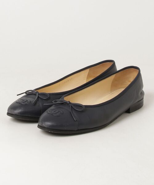 CHANEL シャネル　ネイビー　パンプス　38 CHANEL（シャネル） フラットパンプス 38.5 ネイビー レディース