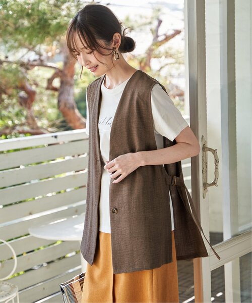 ノーカラージレコート ikka（イッカ） ベスト ジレ 夏 ノーカラーサイドベルトジレ