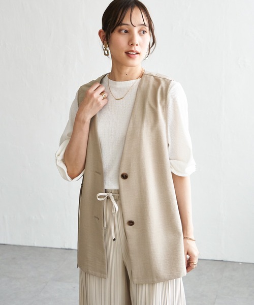 【新品・未使用diagram】ベストジレ ikka（イッカ） ベスト ジレ ノーカラーサイドベルトジレ レディース