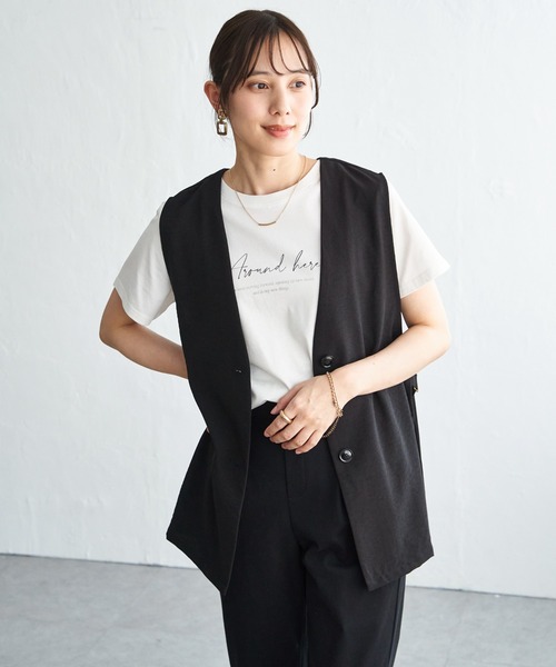 【新品・未使用diagram】ベストジレ ikka（イッカ） ベスト ジレ ノーカラーサイドベルトジレ レディース