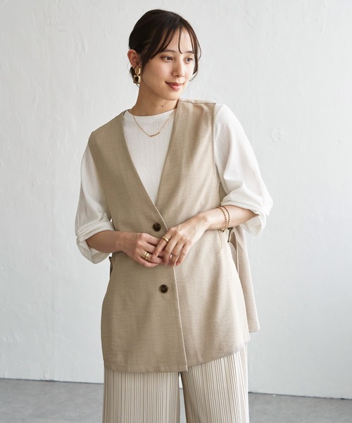 ikka（イッカ） ベスト ジレ ノーカラーサイドベルトジレ レディース