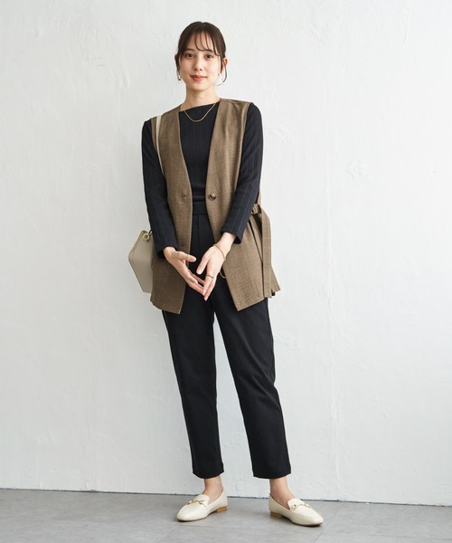 ikka（イッカ） ベスト ジレ ノーカラーサイドベルトジレ レディース