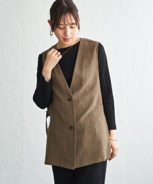ikka（イッカ） ベスト ジレ ノーカラーサイドベルトジレ レディース