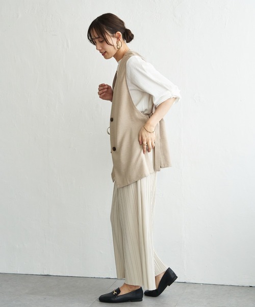 ikka（イッカ） ベスト ジレ ノーカラーサイドベルトジレ レディース