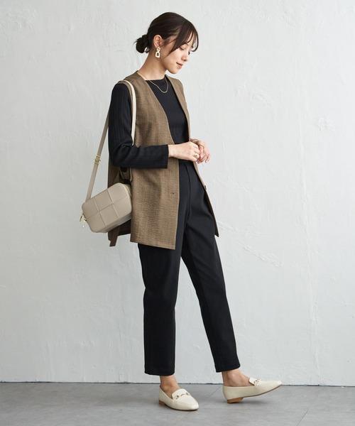 ikka（イッカ） ベスト ジレ 夏 ノーカラーサイドベルトジレ
