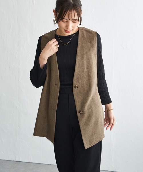 【新品・未使用diagram】ベストジレ ikka（イッカ） ベスト ジレ ノーカラーサイドベルトジレ レディース