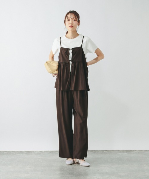 ワイドパンツ パンツ さらさらリラックスキャミ＊パンツSET/636257 レディースの画像