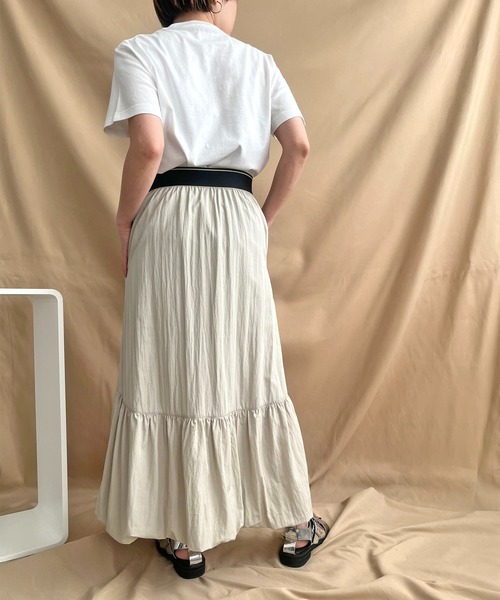 「LHELBIE」 ロングスカート M ライトカーキ レディース_画像3